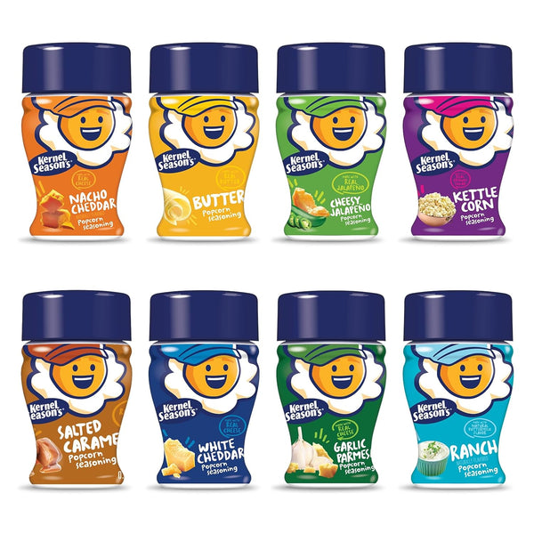 Kernel Season's 8-piece pop corn seasoning mini jars, 0.9 oz, variety pack, gluten-free, kosher, made in usa
