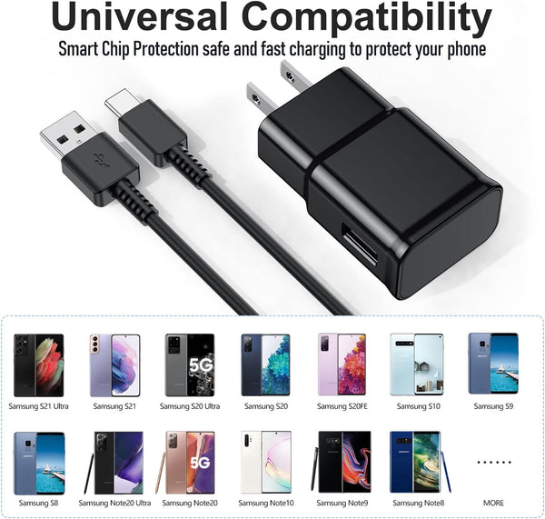 Samsung Galaxy S10/S9/S8 2Pack Adaptive Android Phone Charger with USB Type C Fast Charging Cable
