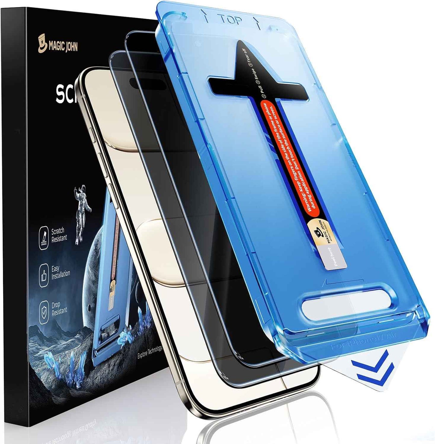 MAGIC JOHN 2 Pack for iPhone 17 Pro Max 6.9 inch Privacy Glass Screen Protector-[Anti-Spy] Auto Dust-Elimination, Bubble Free, Easy Installation, Daily Drop Protection