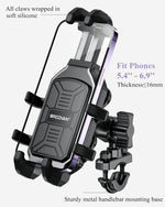 BRCOVAN Motorcycle Phone Mount Holder with Vibration Dampener, Anti-Shake Handlebar Cellphone Cradle for Bike Bicycle Scooter ATV, Adjustable Fit 5.4-6.9'' Smartphone
