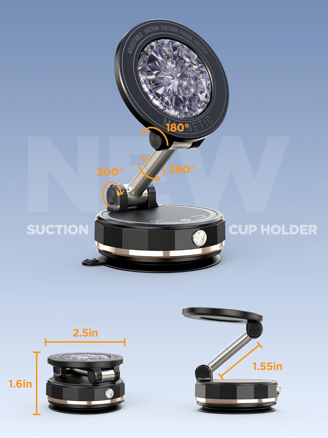 Upgraded Vacuum Magnetic Car Phone Holder for MagSafe[108+LBS Strongest Suction & 3000gf Strongest Magnetic],360° Adjustable Suction Cup Phone Mount for Car,Gym,Mirror,Men Women-Black