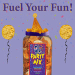 Utz Party Mix snack mix includes corn tortillas, pretzels, and cheese curls, 1.62 pounds, resealable container