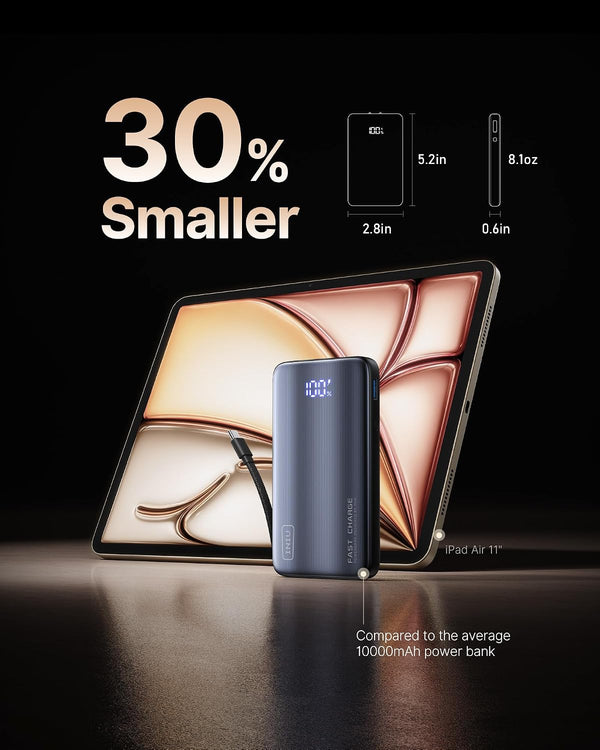 INIU Portable Charger, Ultra Small 45W Fast Charging Power Bank with Built-in AC Wall Plug, 10000mAh GaN 3-in-1 Battery Pack for Flight-Safe Travel, for iPhone 17 16, Samsung S26, iPad etc, Black