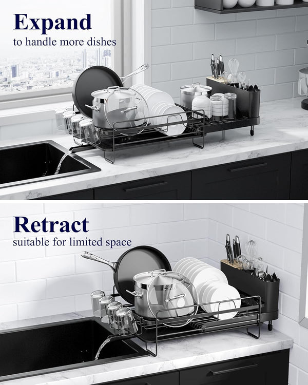 Kitsure Large Dish Drying Rack with Extendable Design for Kitchen Countertops
