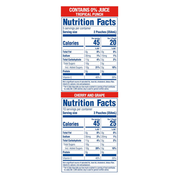 Kool-Aid Jammers Drink, 30 Pouches, for School Lunches and On-the-Go Hydration, Artificially Flavored Tropical Punch, Grape and Cherry Flavors, 6 fl oz