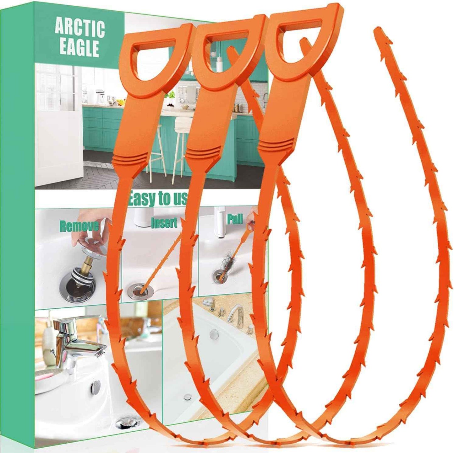 Drain Snake Hair Drain Clog Remover - 3 Pack Shower Snake Sink Unclogger Tool with Exquisite Packaging