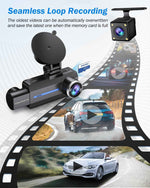 dash cam blue front and rear 2.5k+1440p triple car camera 3 channel with 32gb card