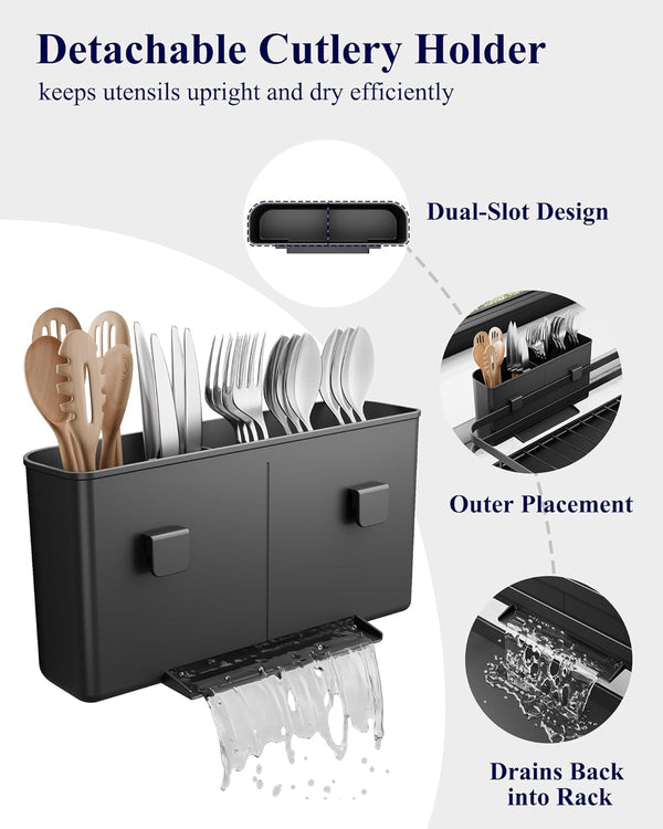 Kitsure Dish Drying Rack for Kitchen Counter with Cutlery Holder