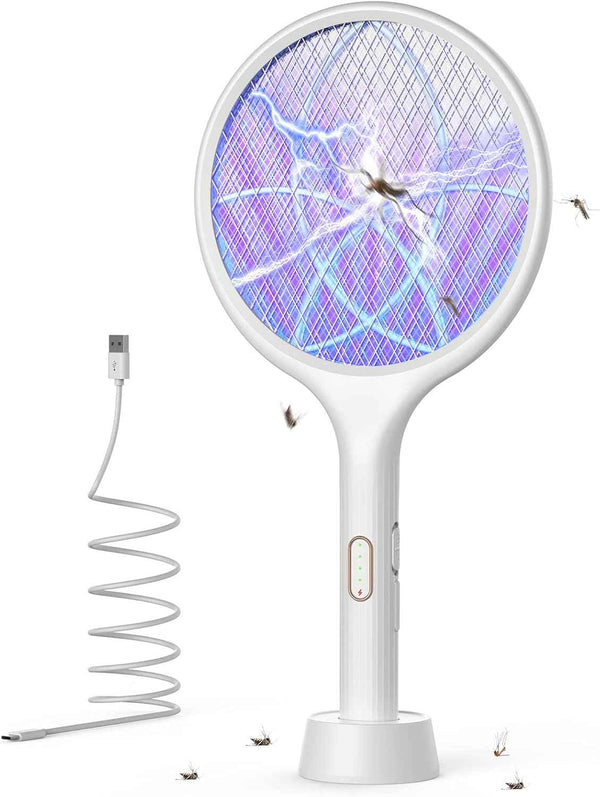 yissvic electric fly swatter 4000v bug zapper racket dual modes mosquito killer purple light rechargeable indoor home