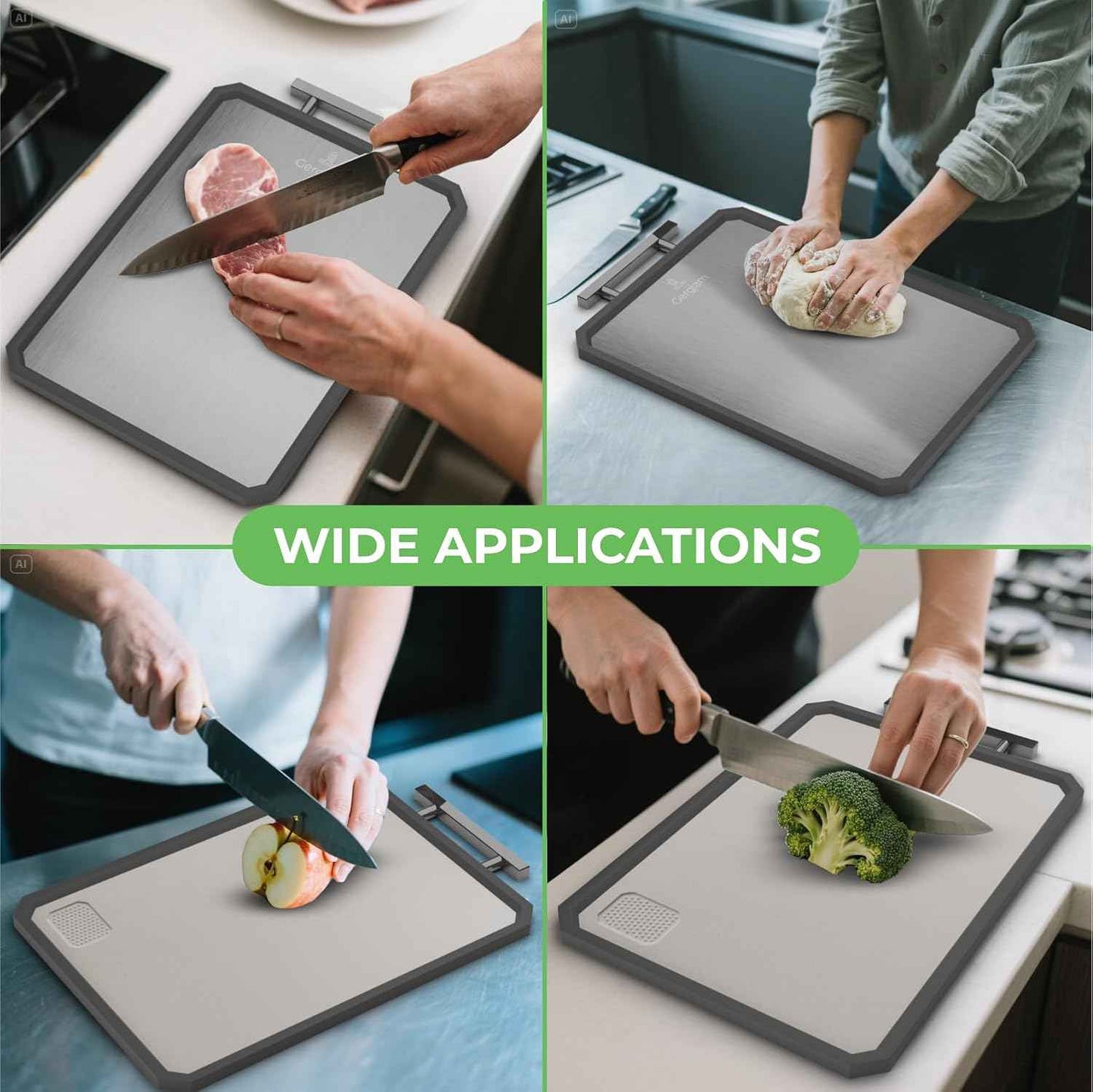 Stainless Steel Cutting Board, Double-Sided Wheat Straw and Steel Cutting Board with Cut-Resistant Gloves, Food Grade 16x11" Chopping Board, Dishwasher Safe Easy to Clean