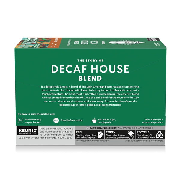 Starbucks Decaf House Blend Medium Roast K-Cup Coffee Pods for Keurig Brewers