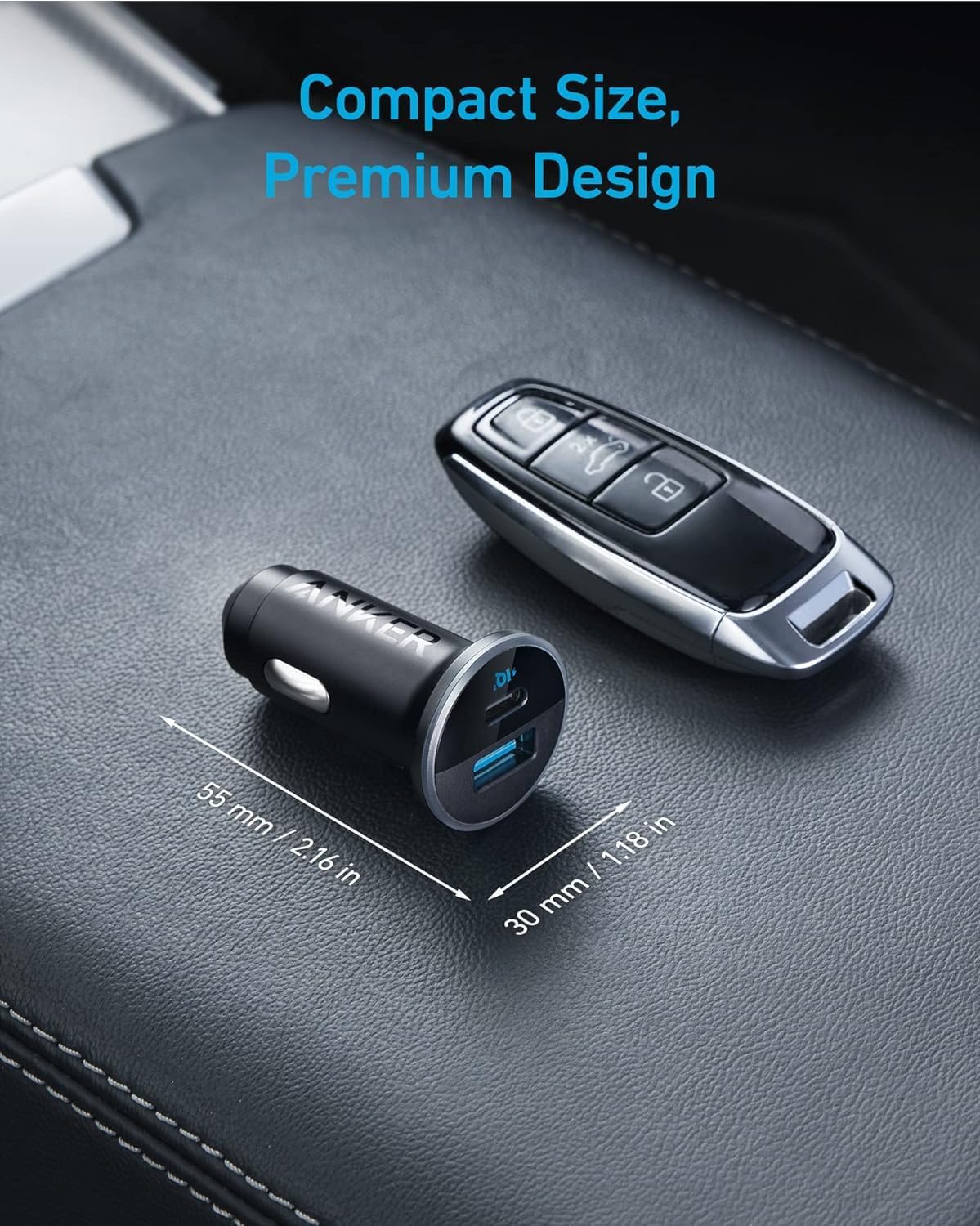 Anker 323 USB C Car Charger Adapter, 52.5W Cigarette Lighter Charger with 30W PowerIQ 3.0 Fast Charging Cable for iPhone 17/17 Pro Max/16/15/14 Series, Galaxy S25/24/23, Pixel, iPad, AirPods and More - Rayz Mart