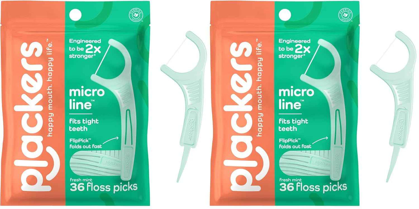 Plackers Micro Line Dental Floss Picks, Fold-Out FlipPick, Tuffloss, Mint, 36 Count