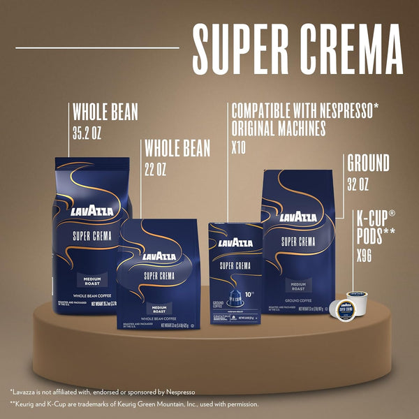 Lavazza medium roast ground coffee, Arabica and Robusta blend, 32 oz bag for drip and espresso preparations