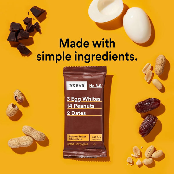 RXBAR Protein Bars, 12 Count, Peanut Butter Chocolate, 22oz Box, Gluten Free