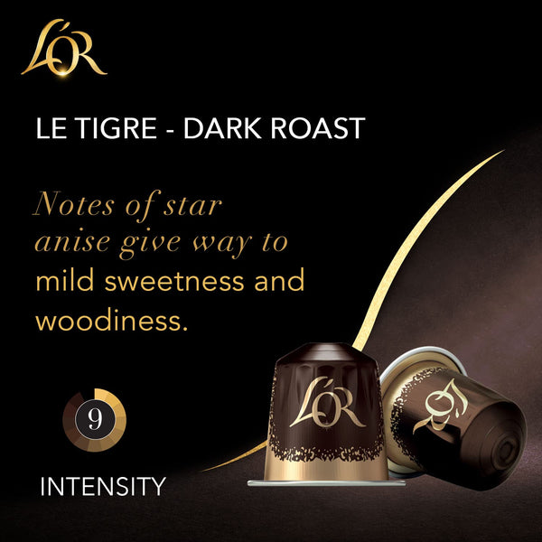 L'OR Coffee Pods, 10 Count Le Tigre Dark Roast Blend, Compatible with L'OR BARISTA System