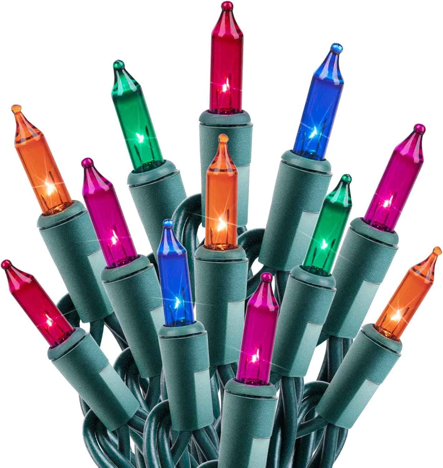 Clear Christmas String Lights, 100 Count Mini Incandescent Bulbs, 25FT Green Wire Indoor Holiday Lights