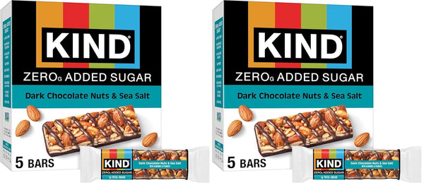 Kind Zero Added Sugar Snacks Bars, Dark Chocolate Nuts & Sea Salt, Gluten Free, High Fiber, Keto Snacks, 5g Protein, 5 Count