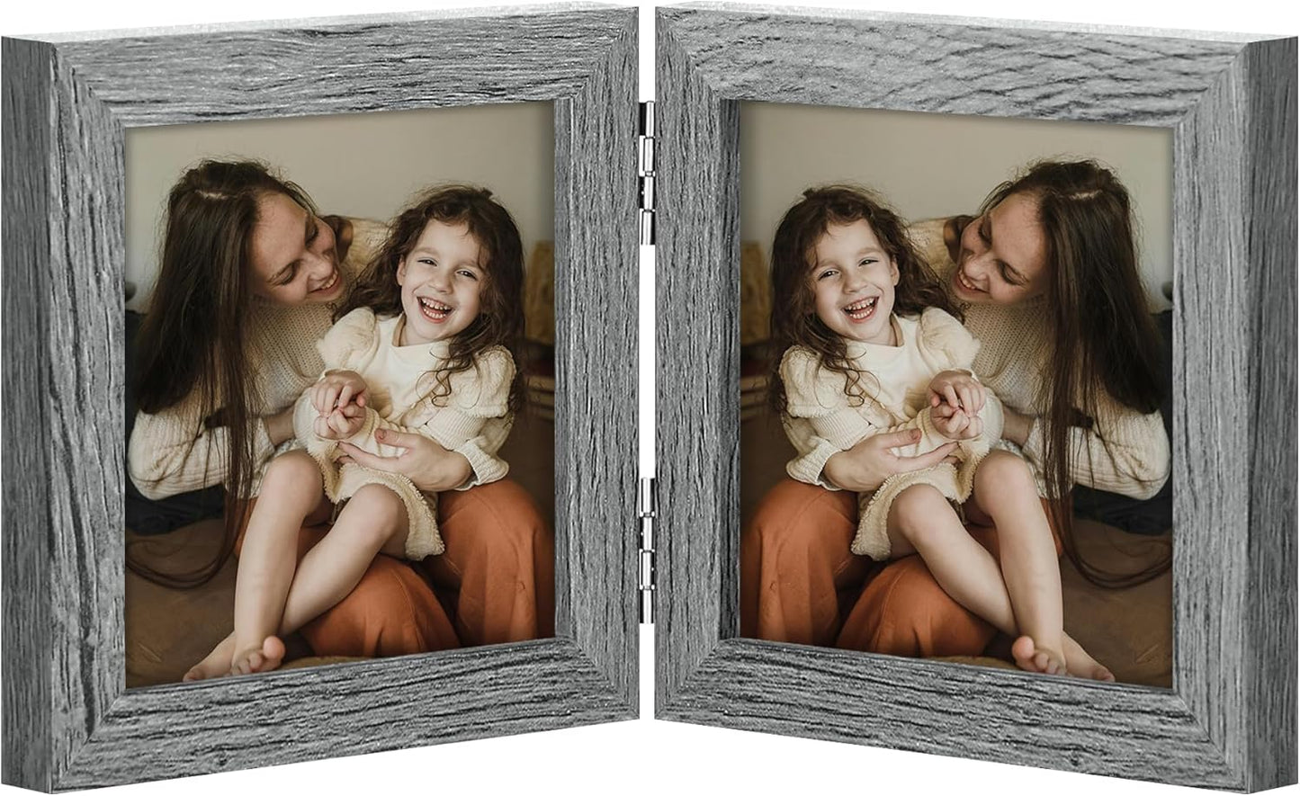decorUhome Double 4x6 Picture Frame Vertical, Engineered Wood Bifold Photo Frame with Plexiglass for Tabletop Display, 4x6, Black