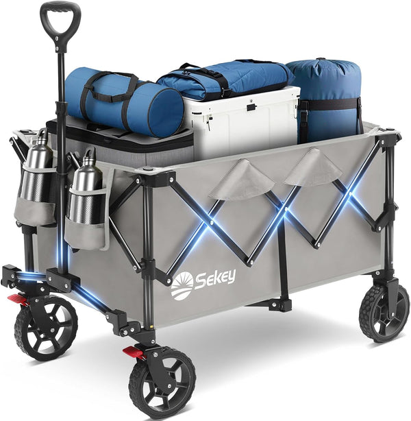 Sekey Wagon Cart with Wheels with 220LBS Capacity,Heavy Duty Wagon Carts Foldable,Lightweight Utility Portable Cart for Grocery, Shopping, Garden, Camping. Pink