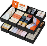 DIMJ Drawer Organizers Clothes, Set of 4 Dresser Organizer Bins, Fabric Closet Organizers and Storage, Shallow Drawer Dividers for Nursery, Clothing, Baby Clothes, Socks, Underwears, Tie (Beige)