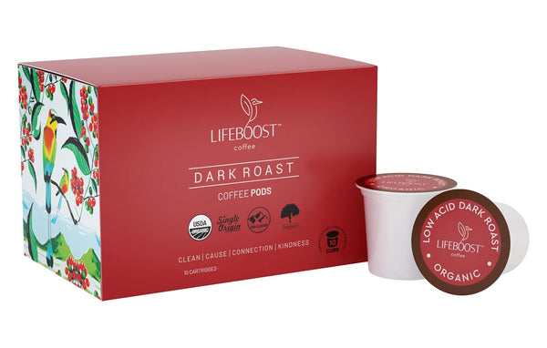 Lifeboost Medium Roast Low Acid Coffee K Cups - Single Origin Organic Coffee Pods