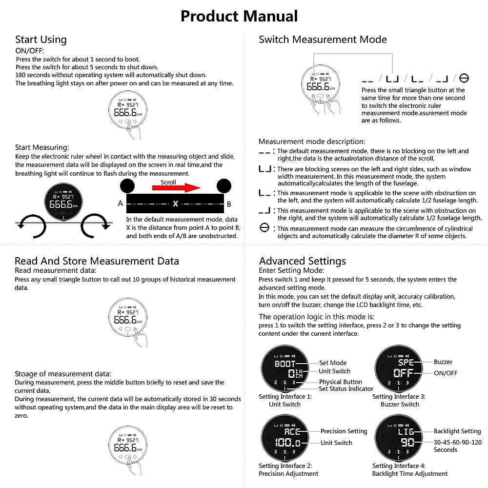HomeMagician 324 Ft Electronic Digital Tape Measure with LCD Display Digital Ruler Rechargeable Small Smart Rolling Measuring Tool for Flat Curved Diameter Odd Shape Ideal Surprise for You