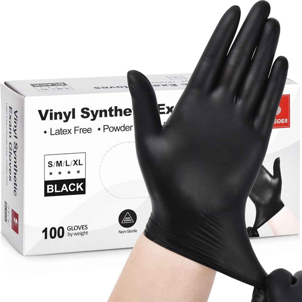 Schneider Latex-Free Vinyl Exam Gloves, 4 Mil Thick, for Medical, Cooking, Cleaning, and Food Prep