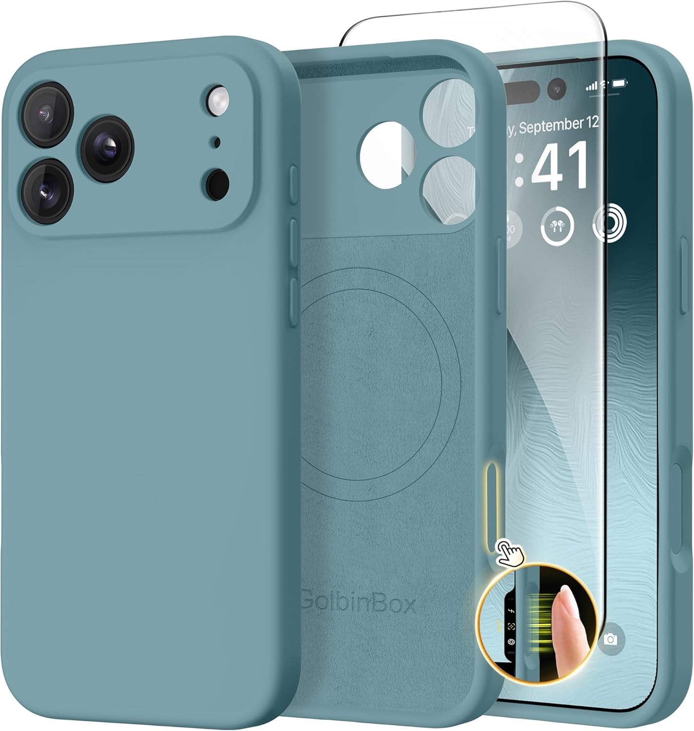 GolbinBox Magnetic for iPhone 17 Pro Max Case, Compatible with MagSafe, [Full Camera Protection] [Screen Protector], Silicone Shockproof Phone Cover with Anti-Scratch Microfiber Lining, Chalk Pink