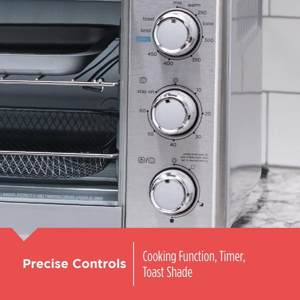 BLACK+DECKER Crisp 'N Bake Air Fryer Countertop Convection Toaster Oven, Large Capacity, 6-Slice, 5-in-1, Fits 12” Pizza, 60-Min Timer, Bake, Broil, Air Fry, Toast, Keep Warm, Stainless Steel