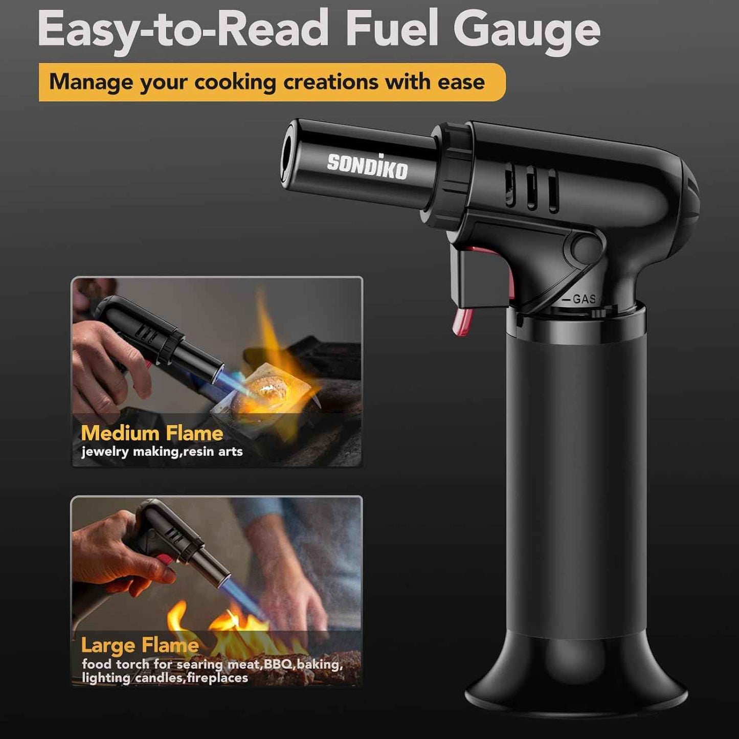 Sondiko Butane Torch Lighter with Adjustable Flame and Refillable Fuel Gauge