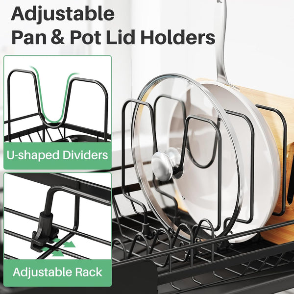Large capacity stainless steel dish drying rack for kitchen counter