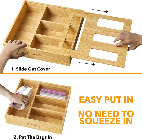 Bamboo Bag Storage Organizer for Kitchen Drawer