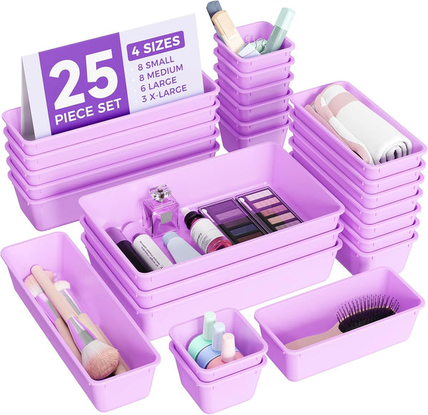 25 PCS Plastic Drawer Organizers Set for Makeup, Jewelry, and Utensils