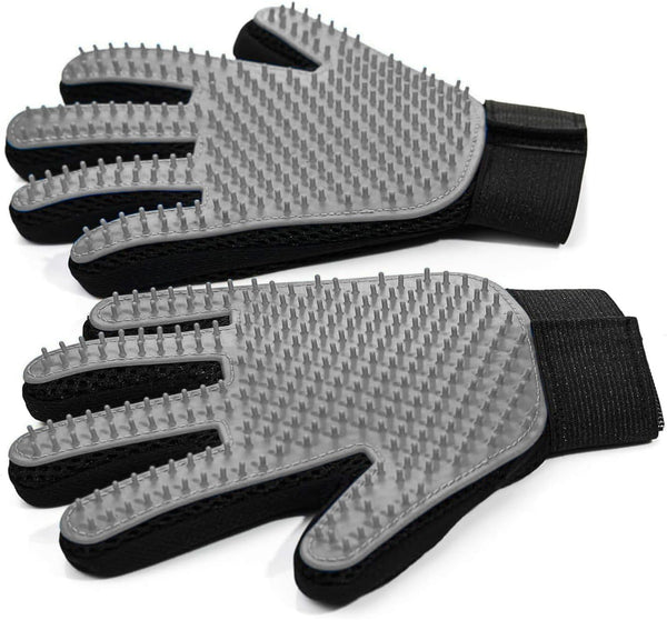 Pet Hair Removal Gloves for Dogs and Cats - 2-in-1 Deshedding Brush Massage Mitt for Shedding Control and Safe Pet Grooming 2-Pack (Blue)