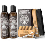 viking revolution natural boar bristle beard brush and pear wood comb set with velvet travel pouch