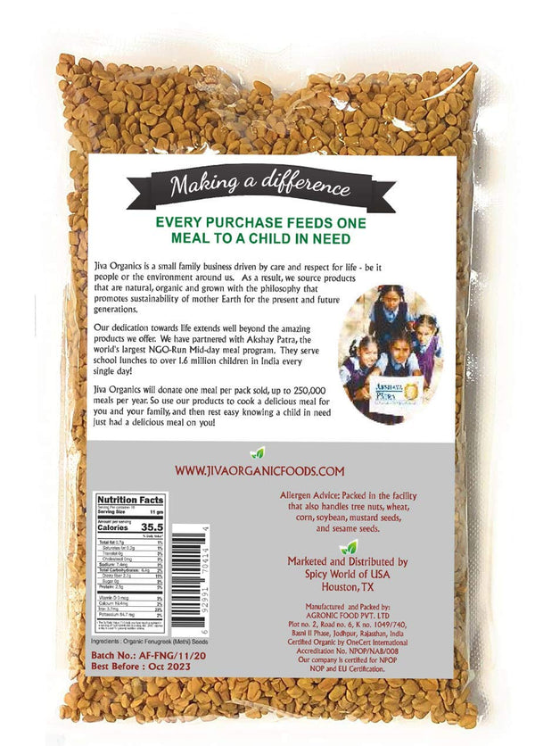 Jiva Organic Fenugreek Seeds 7 Ounce - Non-GMO, Gluten Free, All Natural Fenugreek Spice - USDA Certified, Product of India
