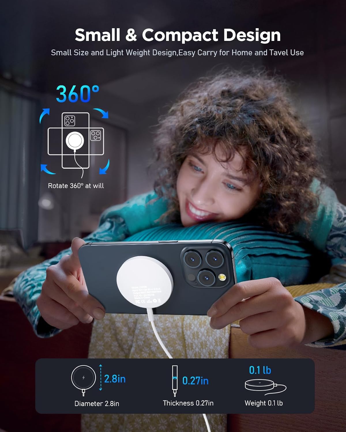 Magnetic Wireless Magsafe Charger iPhone: Fast Charging Pad for iPhone 17/16/15/14/13/12 Series & AirPods Pro 4-2, Strong Magnet, Dual Ports, Cover-Friendly, Lightweight for Travel Home Office Desk - Rayz Mart