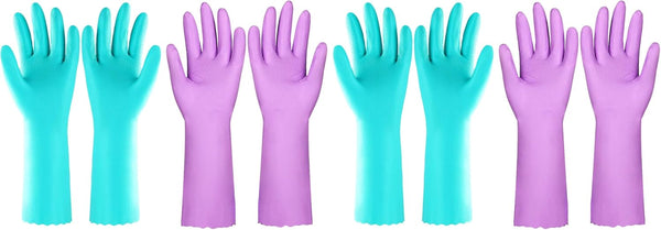 Elgood Reusable Dishwashing Cleaning Gloves with Latex free, Cotton lining,Kitchen Gloves 2 Pairs,Purple+blue Medium