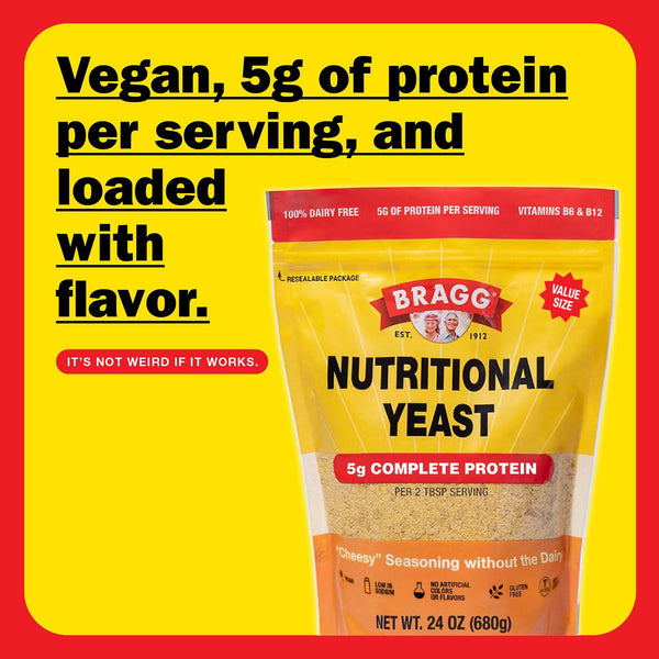 Bragg Premium Nutritional Yeast Seasoning - 24oz Original - Vegan, Gluten-Free Parmesan Cheese Substitute with Protein & Vitamins