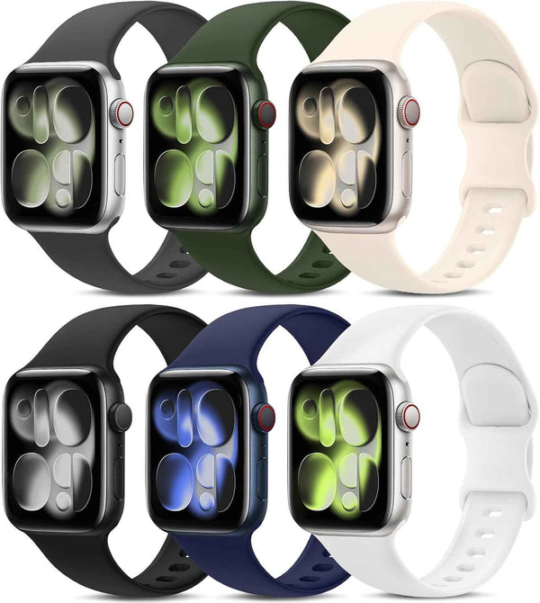 6 Pack Sport Bands Compatible with Apple Watch Band 38mm 40mm 41mm 42mm 44mm 45mm 49mm 46mm,Silicone Waterproof Strap for iWatch Apple Watch Series 11 10 9 Ultra 8 7 6 5 4 3 2 1 SE Women Men