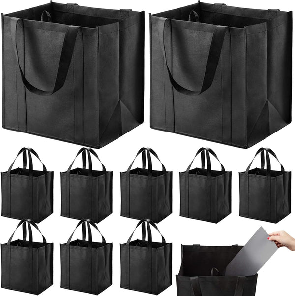 NERUB 10 Pack Reusable Reinforced Handle Grocery Bags - Heavy Duty Large Shopping Totes with Thick Plastic Bottom can hold 40 lbs