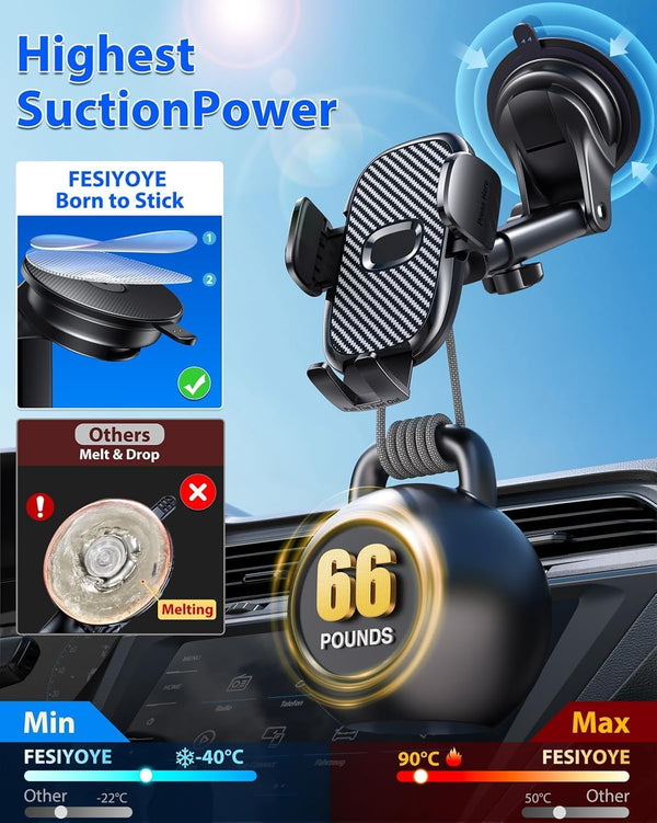 Universal Car Phone Holder with 360° Suction Cup and Adjustable Angle
