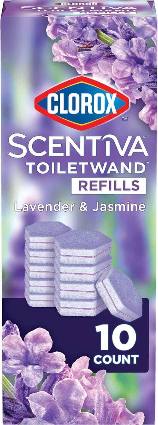 CLOROX Scentiva ToiletWand Toilet Cleaner Refills, Toilet brush, Lavender and Jasmine, 10 Count