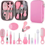 Baby Grooming Kit for Newborn Girls and Boys, Infant Safety Care Set with Hair Brush, Comb, Nail Clipper, Nasal Aspirator, Grey and White