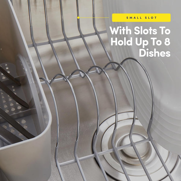Compact dish drying rack with utensil holder for kitchen sink