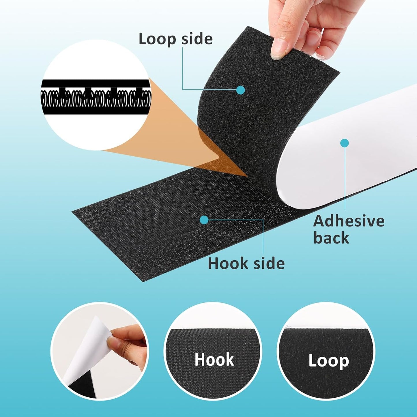 4.4''×16.5 Feet Black Heavy Duty Hook and Loop Tape Adhesive, Keep Couch Cushions from Sliding or Blowing at Outdoor, Picture Wall Hanging, No Punching Wall Mounting, Keep Your Carpet Rugs in Place - Rayz Mart