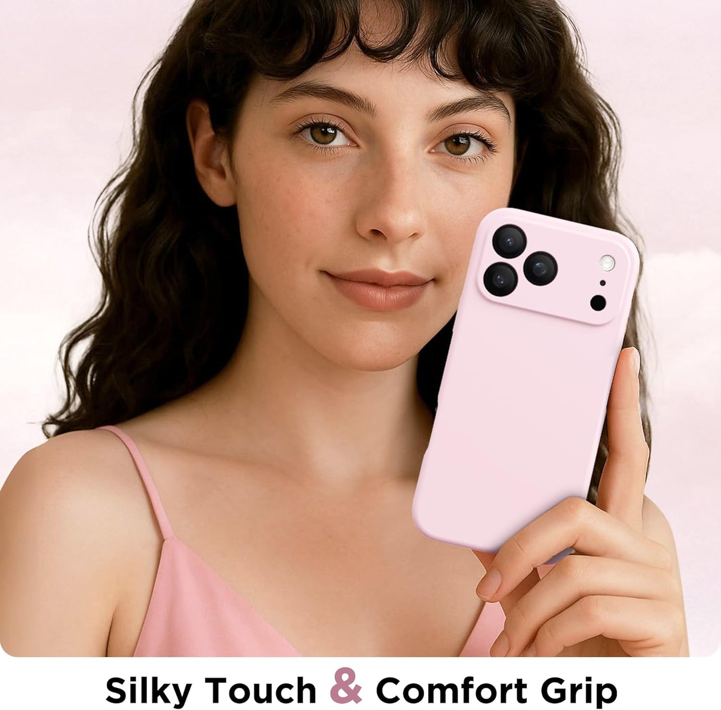 GolbinBox Magnetic for iPhone 17 Pro Max Case, Compatible with MagSafe, [Full Camera Protection] [Screen Protector], Silicone Shockproof Phone Cover with Anti-Scratch Microfiber Lining, Chalk Pink - Rayz Mart