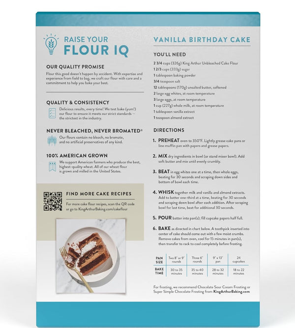 King Arthur, Non-GMO Cake Flour, Unbleached and Unenriched, 2 Pounds, No Preservatives, Baking Essential