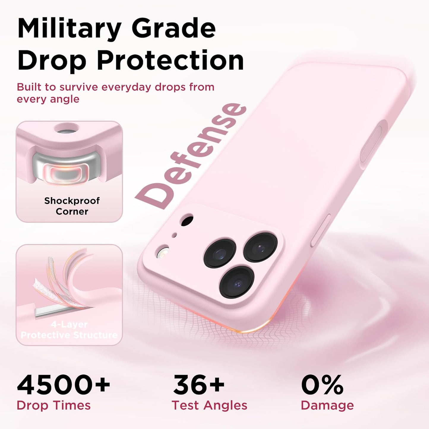 GolbinBox Magnetic for iPhone 17 Pro Max Case, Compatible with MagSafe, [Full Camera Protection] [Screen Protector], Silicone Shockproof Phone Cover with Anti-Scratch Microfiber Lining, Chalk Pink - Rayz Mart